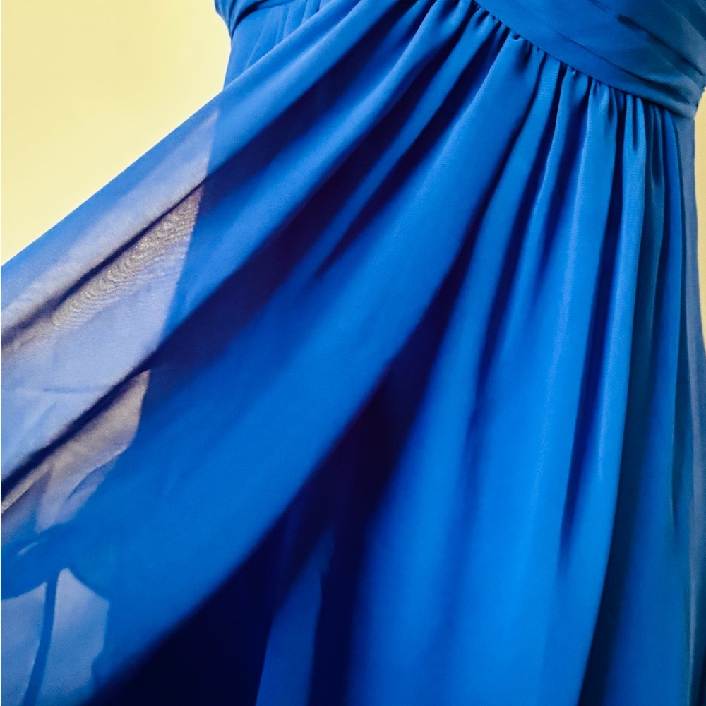 Bill Levkoff Sample Size US 12 One Shoulder Blue Wrap Detail Formal Mini Dress - Picture 3 of 15